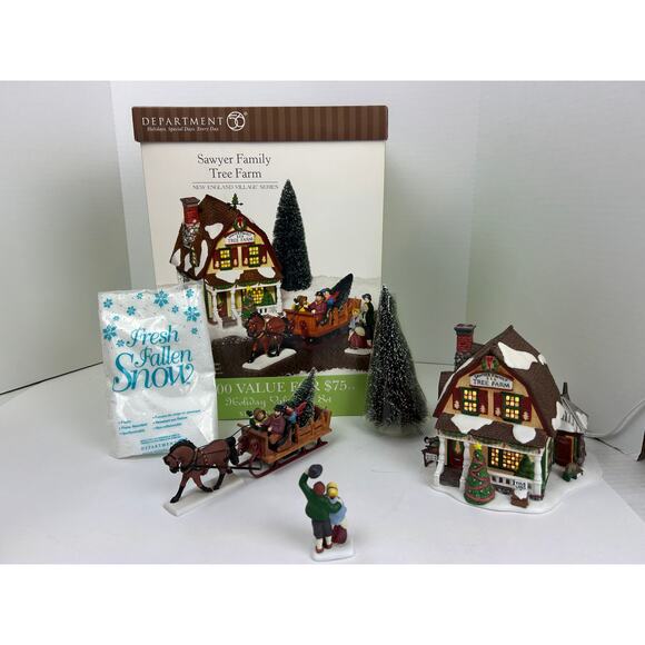 Department 56 New England Village Sawyer Family Tree Farm set 2004 - Picture 1 of 15